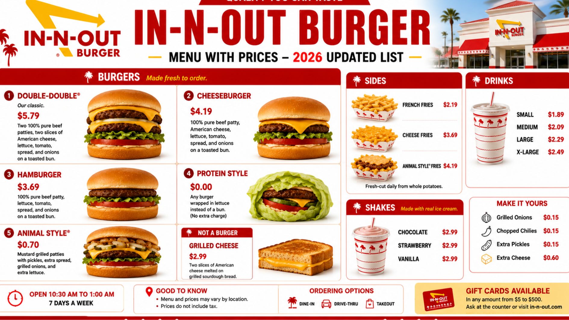 In-N-Out Burger menu with prices